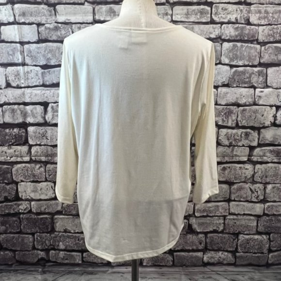 Chico's Zenergy 3/4 Sleeve Blouse Ivory, Black, Gray & Silver Size L - Picture 6 of 8